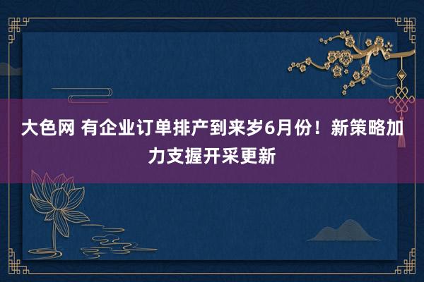 大色网 有企业订单排产到来岁6月份！新策略加力支握开采更新