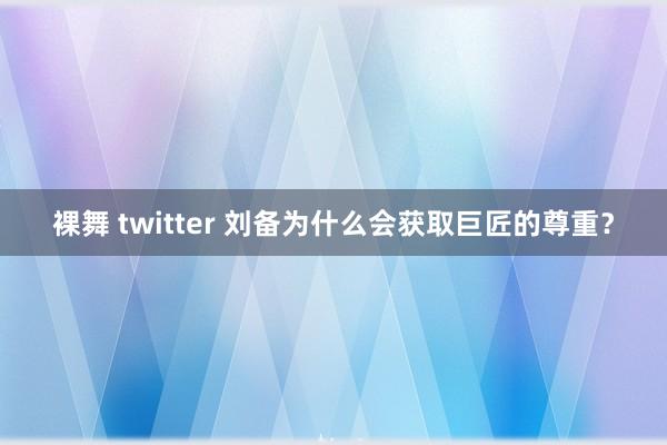 裸舞 twitter 刘备为什么会获取巨匠的尊重？