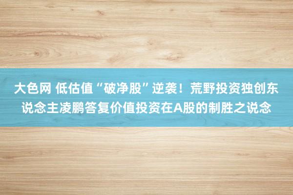 大色网 低估值“破净股”逆袭！荒野投资独创东说念主凌鹏答复价值投资在A股的制胜之说念