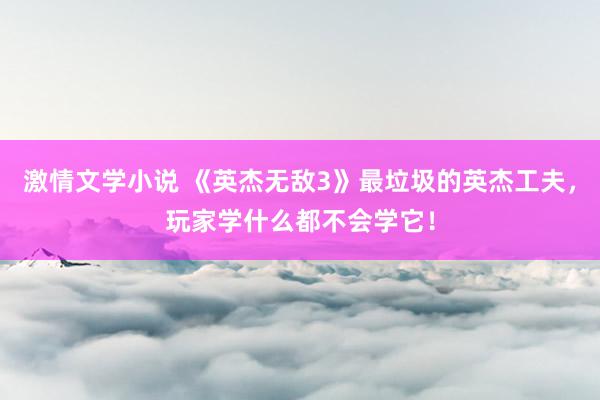 激情文学小说 《英杰无敌3》最垃圾的英杰工夫，玩家学什么都不会学它！