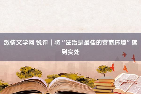 激情文学网 锐评｜将“法治是最佳的营商环境”落到实处