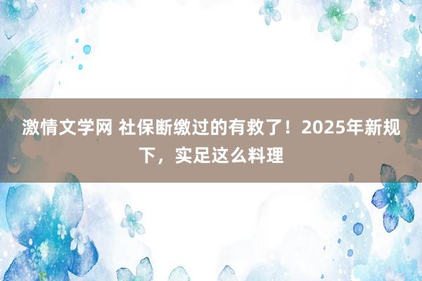 激情文学网 社保断缴过的有救了！2025年新规下，实足这么料理